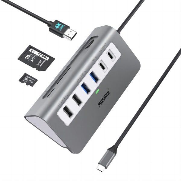 Multi-Port Hub Usb C 3.0 Docking Station Laptop Splitter One Smart Charging Port Individual On/Off Switches